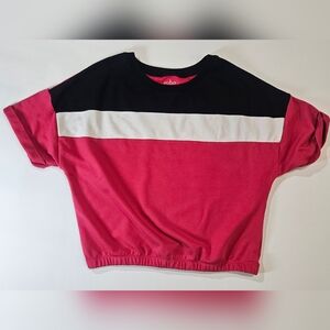 Soho NY & Co Cropped Sweater Womens Medium Pink Glack White Colorblock 80s Style